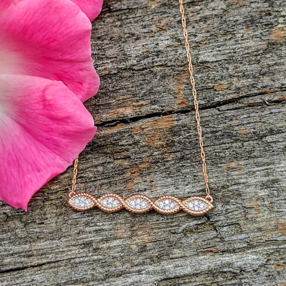 New! 10k Rose Gold Diamond Bar Necklace
